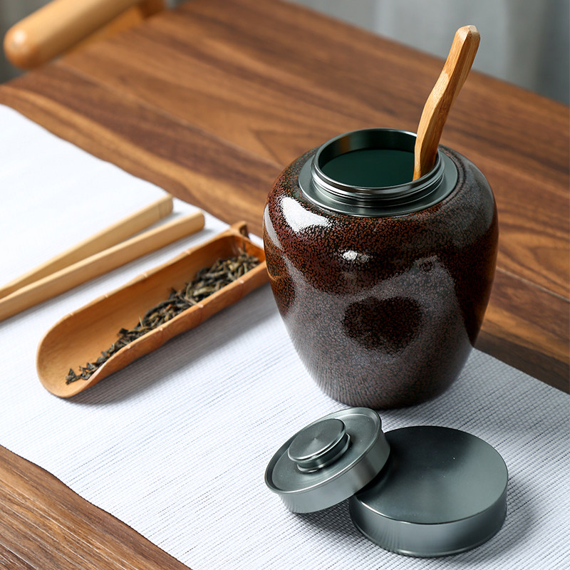 Ceramic Large Household Tea Can Japanese Ceramic Metal Cover Tea Warehouse Without Glue Environmental Protection Can Change Tea Sealing Can