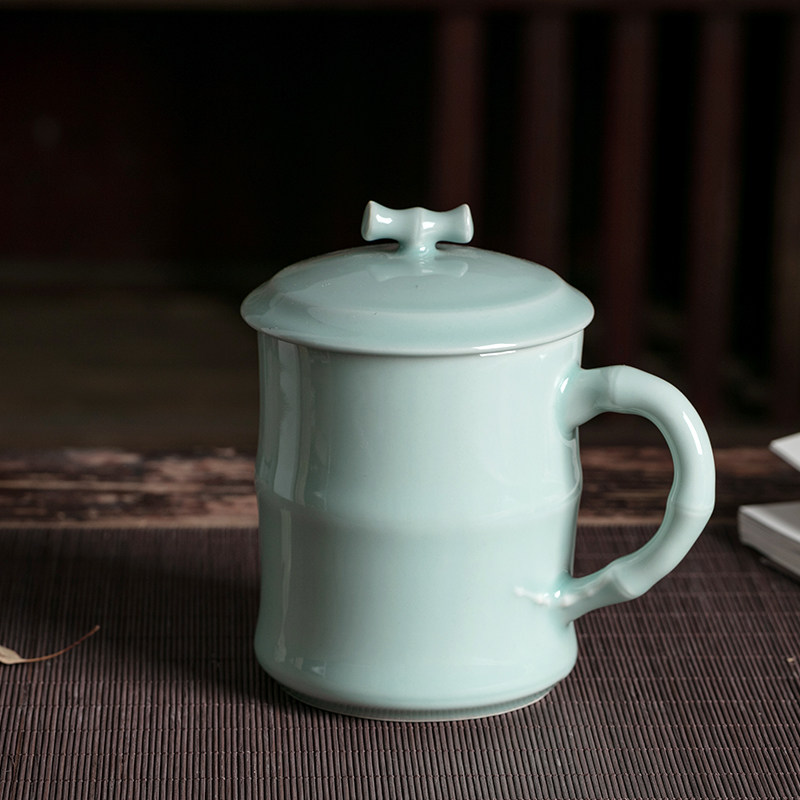 Ceramic boss office cup with high-end cover mark cup creative customization of large teacup cup China wind bamboo with hand ceremony