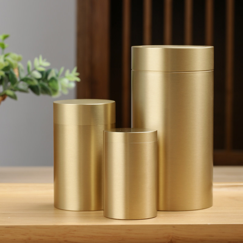 Pure copper small portable metal tea pot large brass sealed tea pot tea storage box home copper tea set