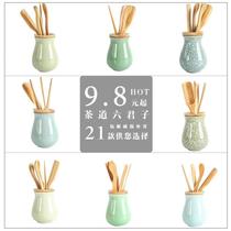  Celadon Kung Fu tea set Six gentlemen set Japanese ceramic tea ceremony spare parts Bamboo solid wood tea clip Tea spoon Tweezers