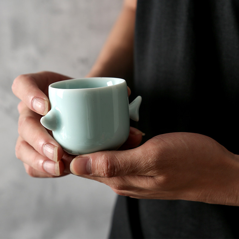 Nine Craftsmen Ins Wind Green Porcelain Water Cups Day Style Tea Drinking Cup Master Cup Creative Tea Cup Subtea Cup Ceramic Cup