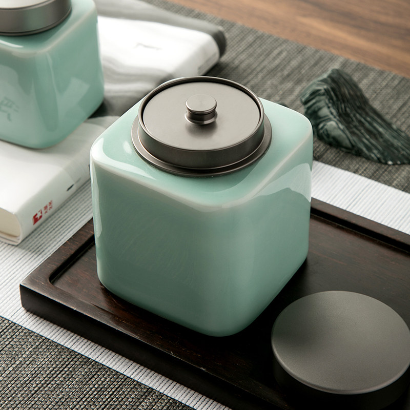 Ceramic tea canister square ceramic tea cans Japanese simple quartet cans sealed cans small tea cans for household tea