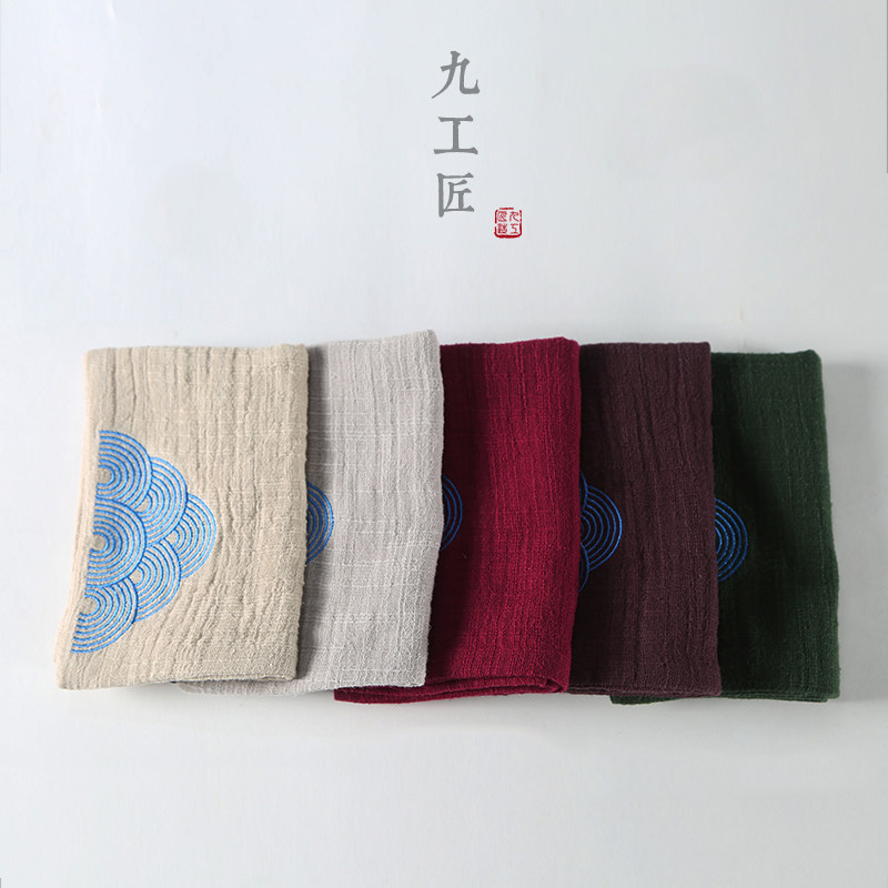 Pure cotton linen absorbent tea towel Embroidery thickened small rag Japanese Zen Kung Fu tea table accessories Cotton pot pad