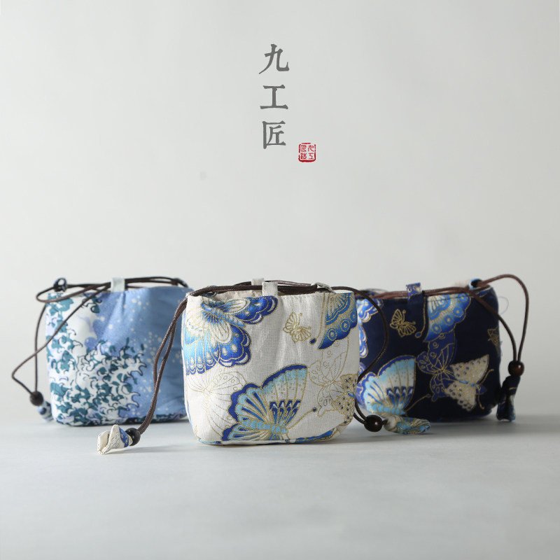 Nine Artisan Cotton Linen Tea Cup Tea Cup Tea Tea Tea Tea Tea Cup Collection Bag Kung-fu Teapot Quick Guest Cup Bag Portable Travel Cloth Bag