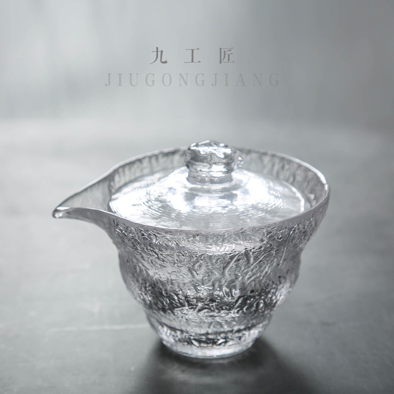 Nine Artisan Days Style Hammer Mesh Glass Cover Bowl Justice Cup Kongfu Tea With Tea Duct Spare Parts Heat-resistant Tea Set