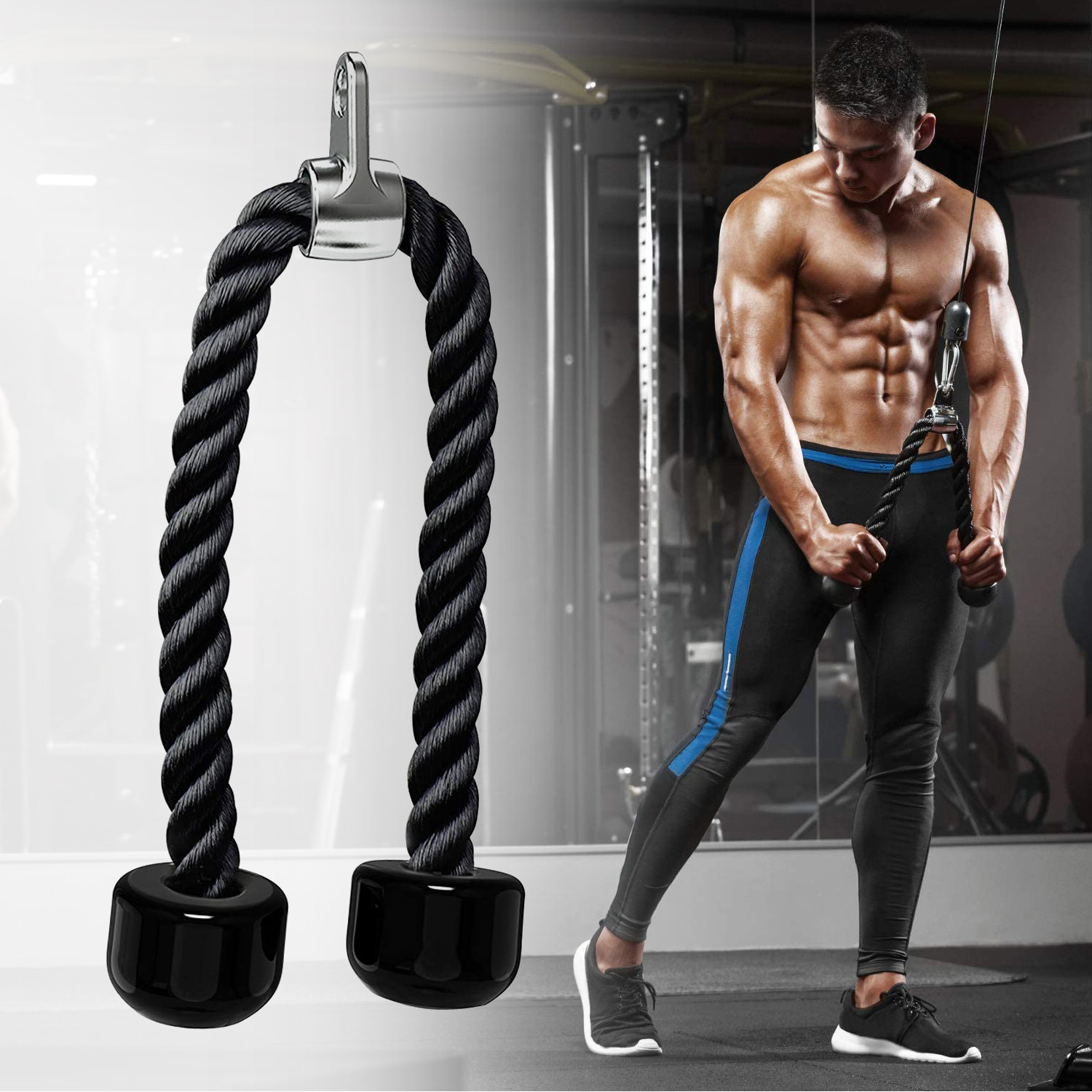 Gantry fitness rope puller Pull grip handle Brachial biceps down pressure training Double-headed rope high pull-down