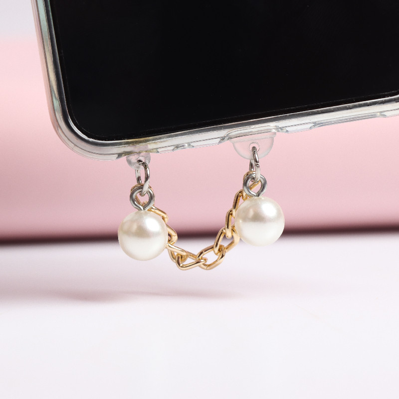 Retro Wind Bright Emulation Pearl Phone Headphone Headphone Hole Anti-Dust Plug Charging Port Flow Stopper Male Girl Lovers Hang