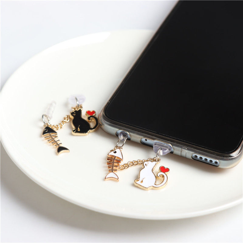 Cute tail heart kitty universal phone headphone hole anti-dust plug charging outlet Choke Plug Male Girl Couple Pendant