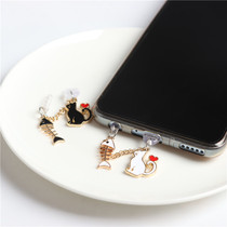 Cute tail heart kitty universal mobile phone headphone hole anti-dust plug charging mouth plug male girl couple pendant