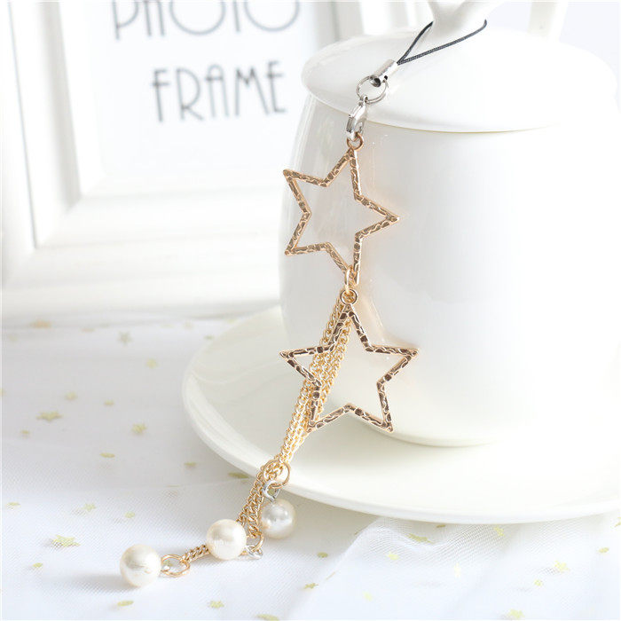 Creative Cute Pentagram Lovers Imitation Pearl Mobile Phone Protection Shell Chain Pendant Accessories for Christmas Valentine's Day