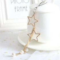 Creative Cute Pentagram Couple Imitation Pearl Phone Shell Chain Ornament Pendant Rope Christmas Valentines Day Gift