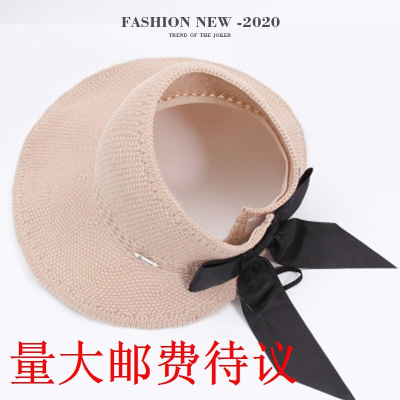 2020 new women's knitted top hat summer sunshade bow big brim hat sunshade straw hat personality wild