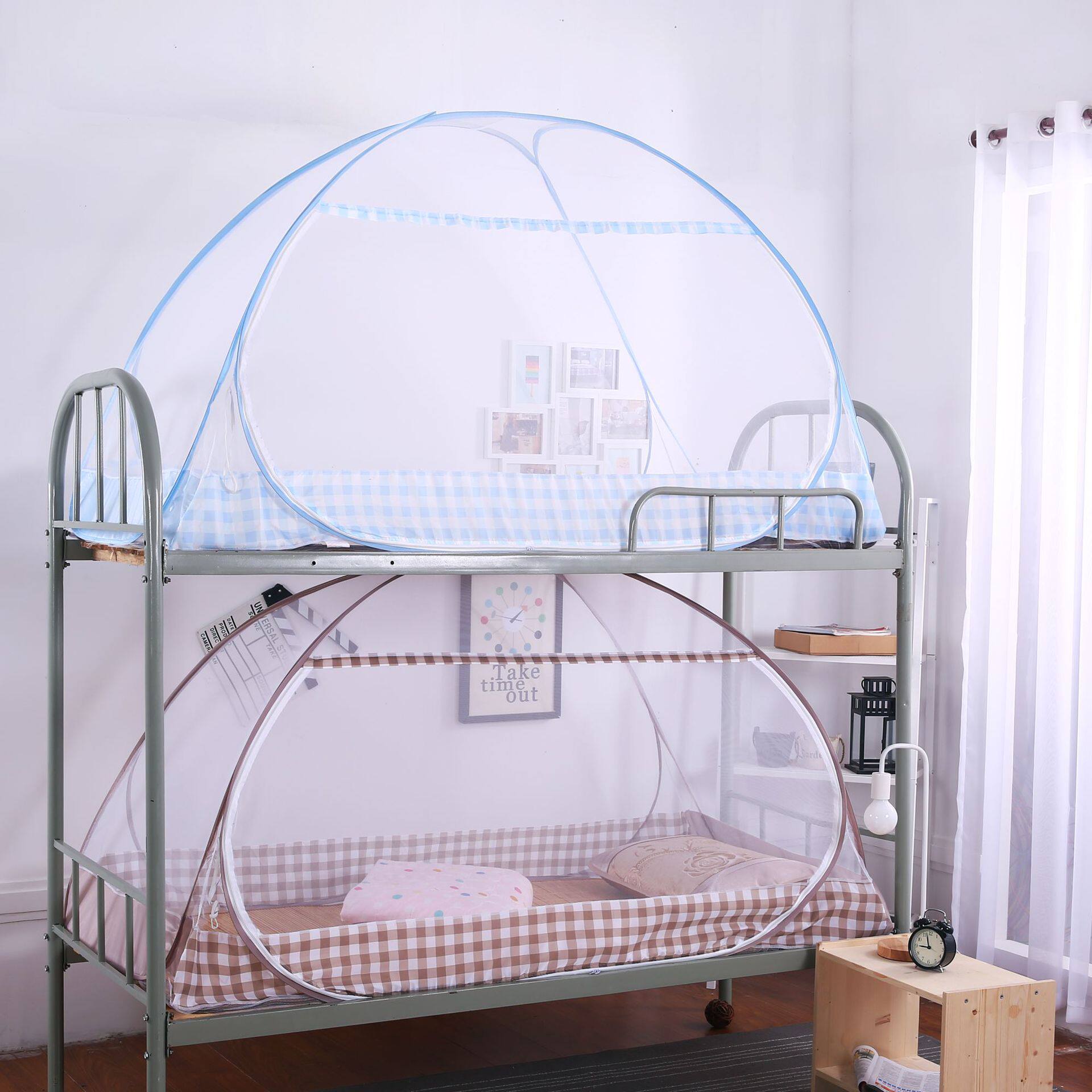 Student Mongolian bunk bed nets Dormitory Steel Wire Free-to-pack upper and lower bunk beds primary-secondary bed mosquito nets