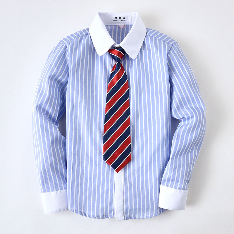 Children Blue Striped Shirt Long Sleeve Pure Cotton Spring Autumn Male And Female Children's College School Uniforms Performance Shirts