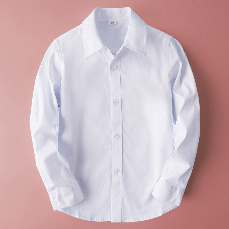 Boy white shirt with long sleeves pure cotton spring autumn blouses CUHK Tong students perform children's clothes school uniforms Children's white shirt