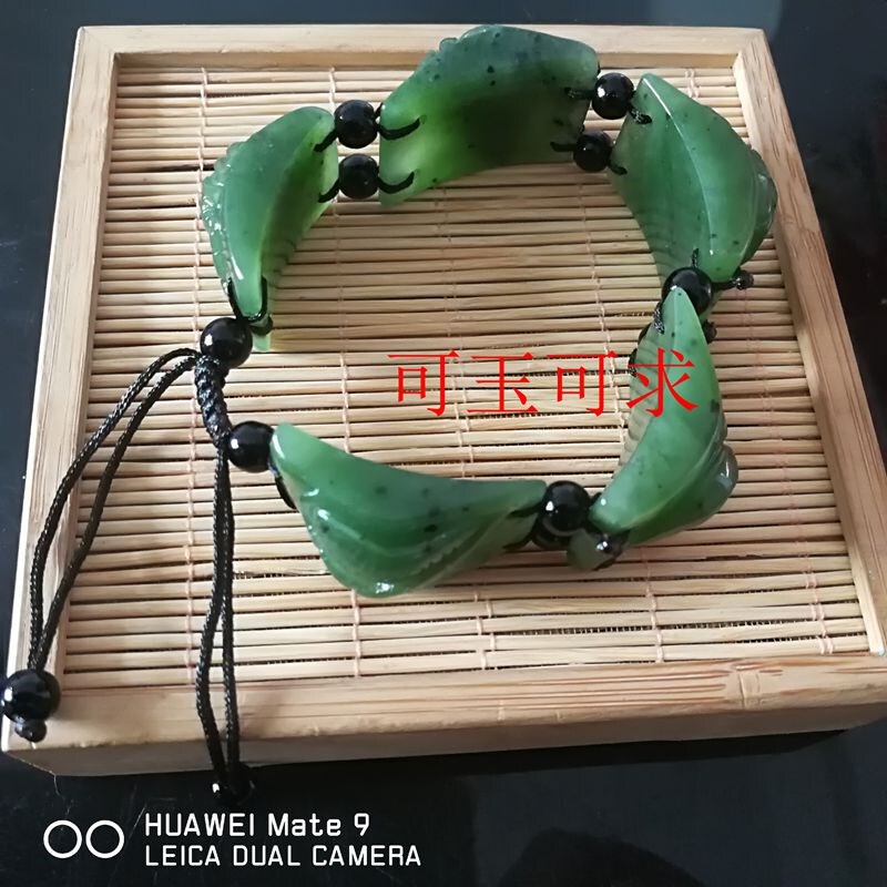 Hetian Jade Jadeite Finely Carved Five-Poison Bracelet Spinach Green Jade Hand Ornament Set