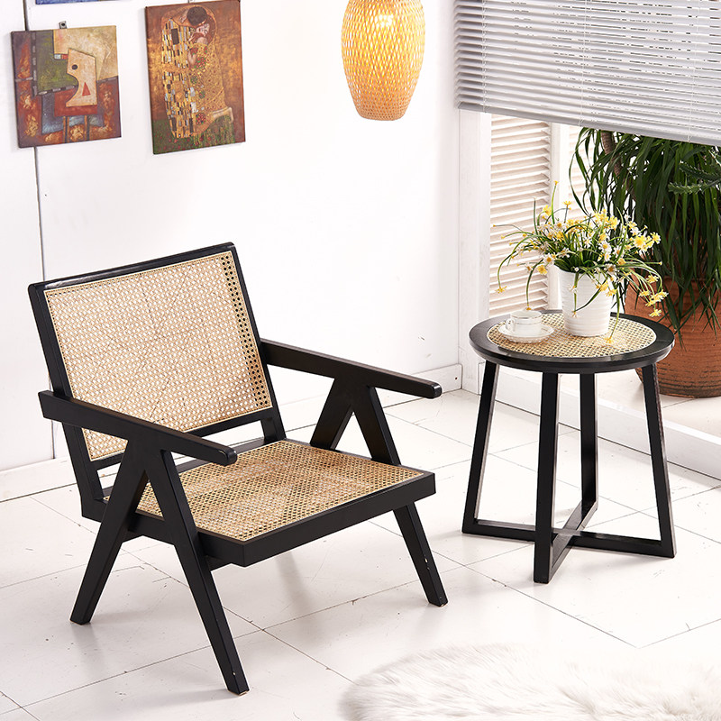 Nordic rattan medieval chair home folding back rattan chair red dining room dining chair simple solid wood cafe stool