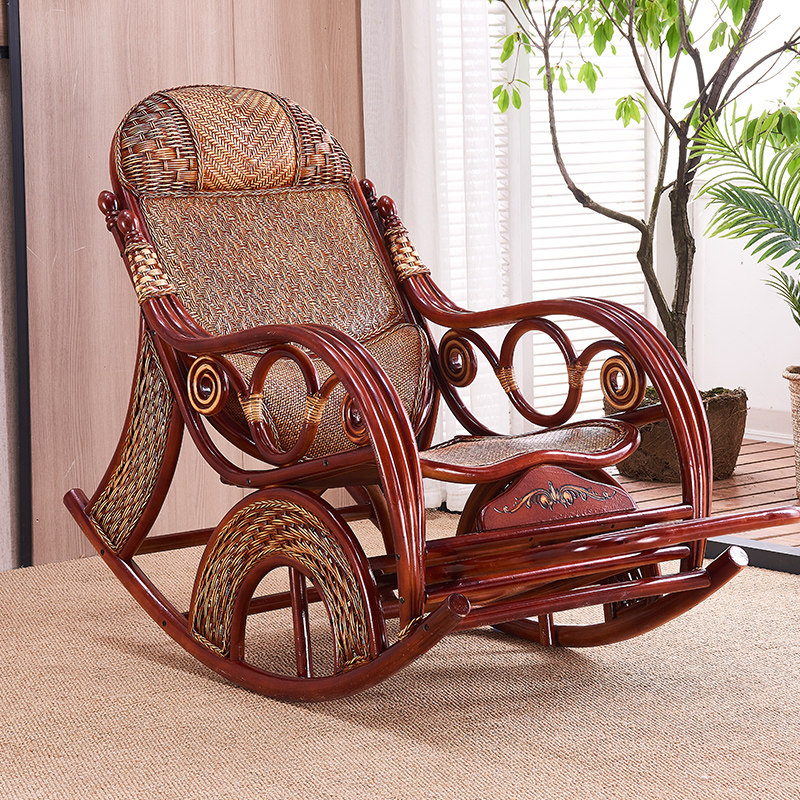Natural rattan rocking chair recliner adult old man rattan chair lazy home leisure rocking chair balcony nap chair