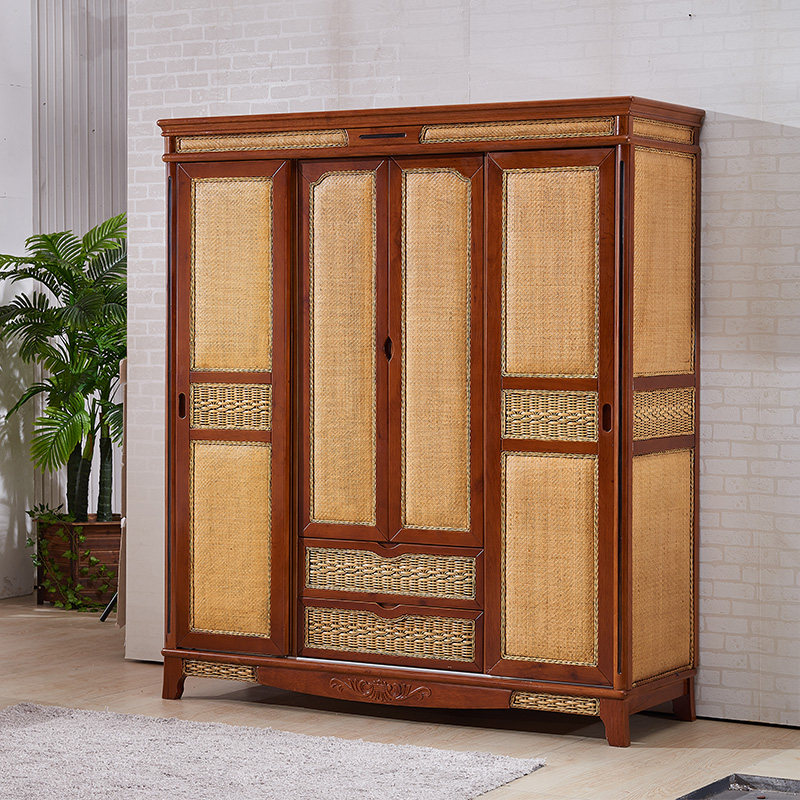 Vie vine vine cabinet vine wood four - door wardrobe multi - functional vine furniture bedroom wardrobe