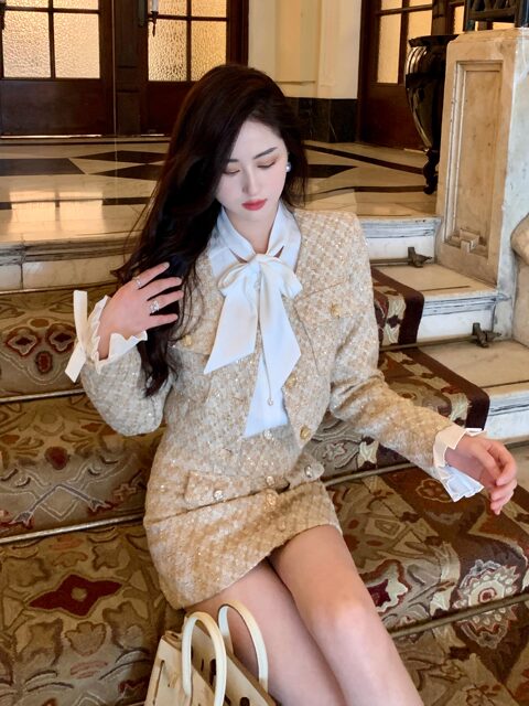 Hollinna French Socialite Style Tweed Suit Skirt for Women, Spring and Autumn 2025 New Fashion High-End Two-Piece Set