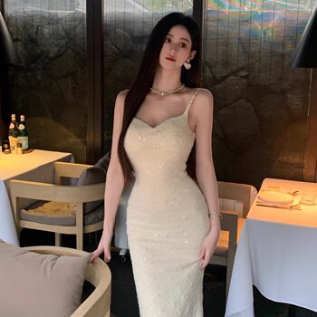 Hollinna Suspender Dress for Women, Spring and Autumn, High-End, Waist-Cinching, Elegant, French-Style Date Dress, Birthday Dress, Long Dress