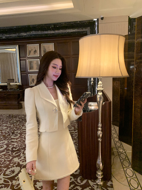 Hollinna Suspender Dress Suit Women's Autumn and Winter Design Wool High-End Woolen Suit Jacket Two-Piece Set