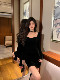 Hollinna Black Dress for Women, Autumn and Winter 2025 New Model, Elegant High-End Velvet Bodycon Slip Dress