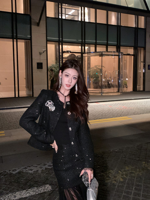 Hollinna Tweed-Style Suit Dress for Women, Spring and Autumn 2026 New Model, Light Luxury High-End Fashion, Wool Two-Piece Set