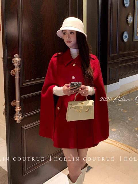 Hollinna Rich Girl Style 100% Wool Cape Coat Double-Sided Woolen Coat for Women Autumn and Winter 2025 New Style