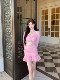 Hollin Twist Top Suit for Women Spring & Fall Tender Pink Slimming Look Sexy Sexy Short Long-Sleeved Top Hip Skirt