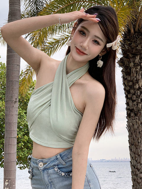 Hollinna Cross Halter Short T-Shirt Women's Summer 2025 New Designer Niche Accessible Luxury High-End Top