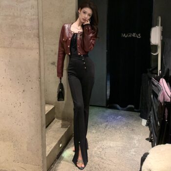 Hollinna Front Slit Flared Casual Pants for Women, Spring and Autumn 2025 New Style, High-Waisted Pants That Make You Look Taller and Have Longer Legs