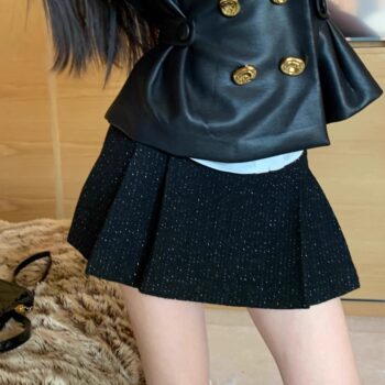 Hollin[London Aesthetics]Women's Skirt 2025 New Spring and Autumn Woolen Chanel-Style Pleated Short Skirt