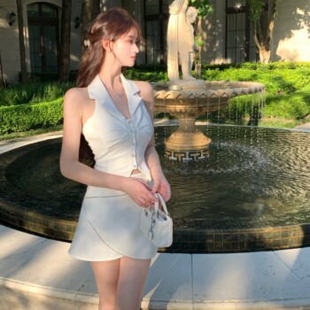 Hollin Sleeveless Halter Top Suit for Women Summer 2025 New Design Niche Hot Girl Skirt Two-Piece Set