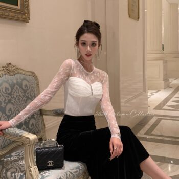 Hollinna Sexy Lace Tube Top for Women, Original Design for Spring and Autumn, High-End Socialite Style, Slim-Fitting Base Shirt