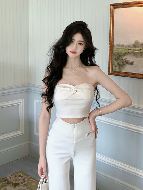 Hollinna Bow-Knot Twist Slim Fit Tube Top for Women Summer 2025 New Style with Chest Pad for Outerwear