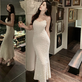 Hollin Evening Dress for Women 2025 New High-End Dinner Party Elegant Socialite Spaghetti Strap Dress Spring and Autumn