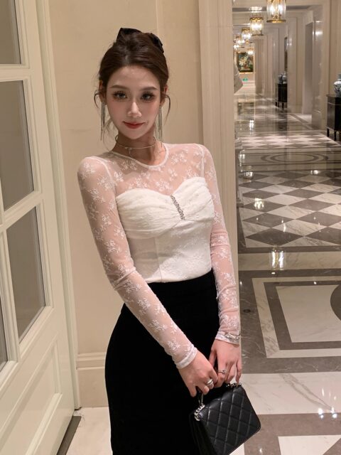 Hollinna sexy lace tube top women's spring and autumn original design high-end lady style slim bottoming shirt