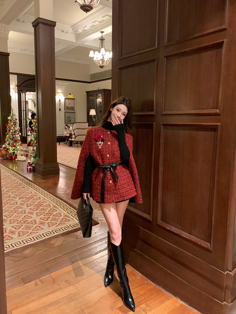 Hollin Tweed Cape Coat for Women, Autumn and Winter 2025 New Design, High-End Mid-Length Woolen Coat