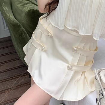 Hollin[White Tea Time]Acetate Pleated Skirt Set for Women Summer 2025 New Designer Original Two-Piece Set