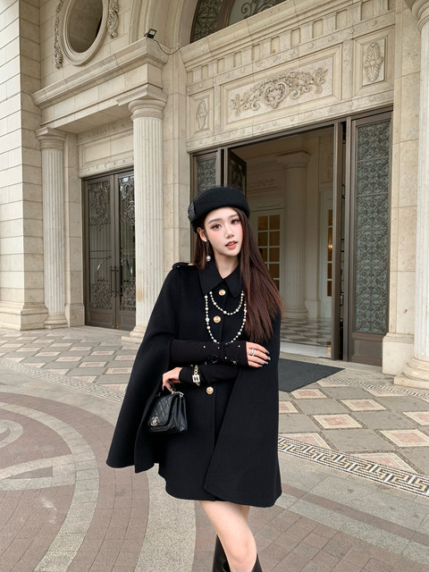Hollinna Rich Girl Style 100% Wool Cape Coat Double-Sided Woolen Coat for Women Autumn and Winter 2025 New Style