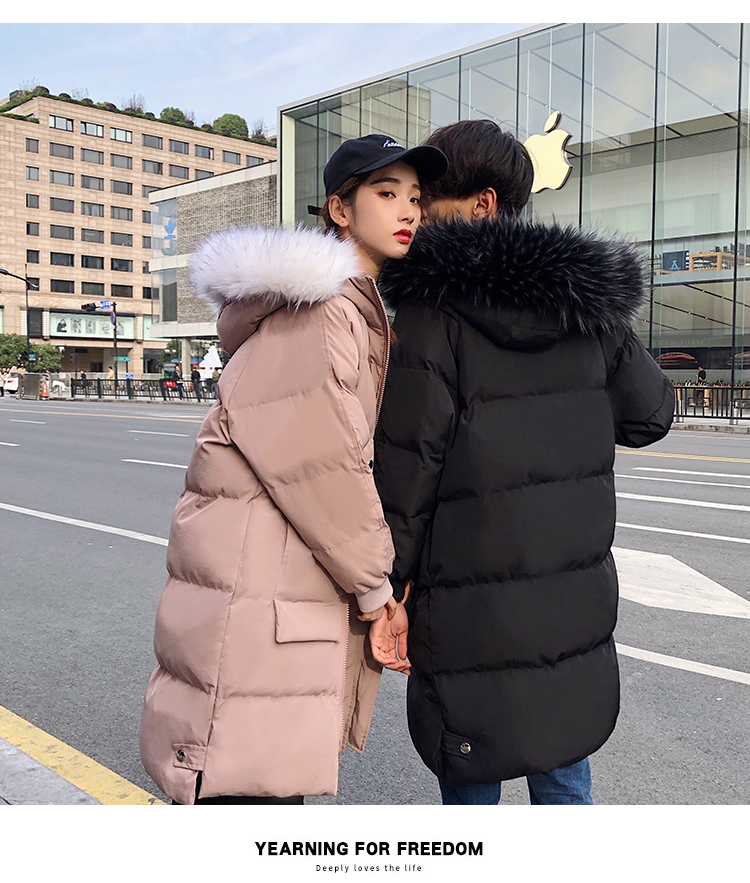 Cotton dài phần phiên bản Hàn Quốc của các sinh viên dịch vụ bánh mì lỏng lẻo xuống bông bf Harajuku lông cổ áo mùa đông đôi tình nhân áo đôi mùa đông