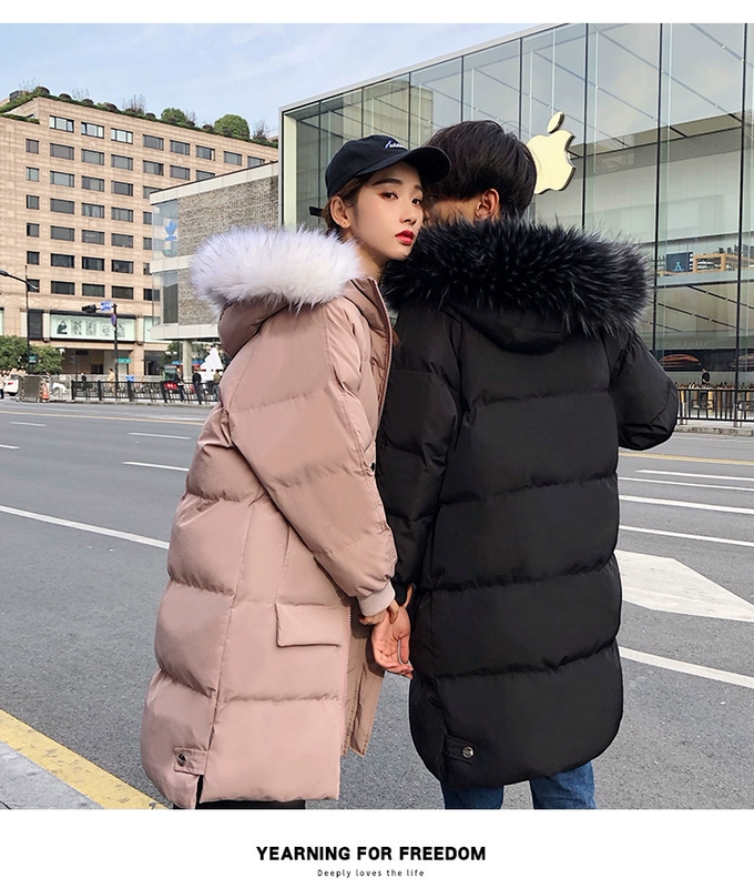 Cotton dài phần phiên bản Hàn Quốc của các sinh viên dịch vụ bánh mì lỏng lẻo xuống bông bf Harajuku lông cổ áo mùa đông đôi tình nhân