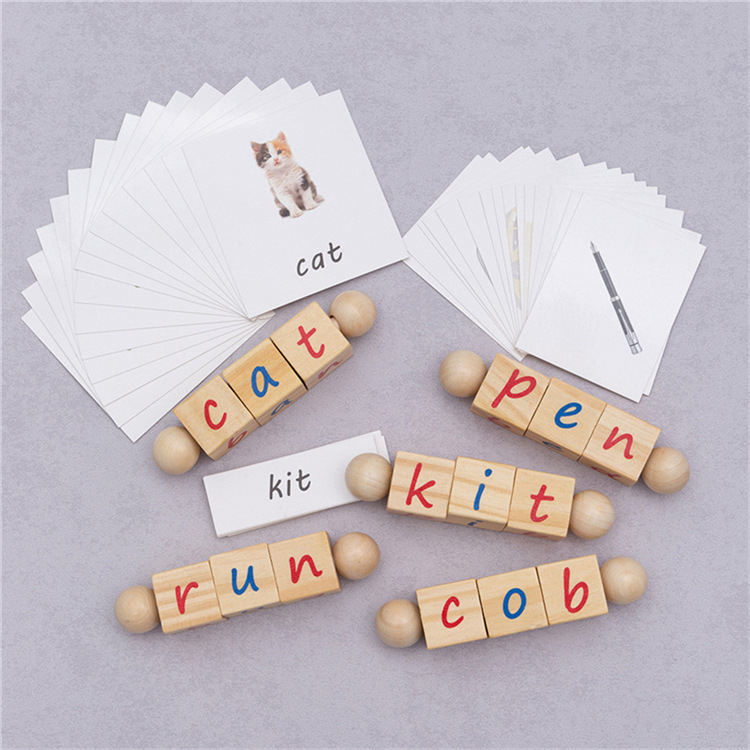 English Nature spell reading CVCwords Alphabet Magic Square Wooden Cubes Learning Spelling Game Early Teaching Aids