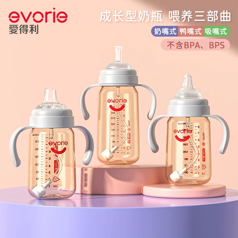 Детская бутылочка для кормления Evorie, трубочка, 6 месяцев, 3 года
