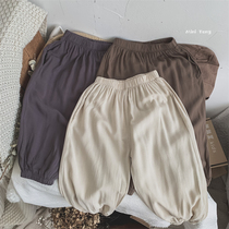 Summer childrens pure cotton anti-mosquito pants for boys and girls thin trousers baby shake pants nine-point air-conditioned pants for small and medium-sized children