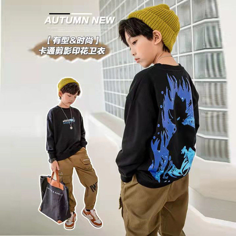 Children's clothing boy's sweater 2022 spring and autumn new style middle and big children's foreign style cartoon pullover top children's handsome top