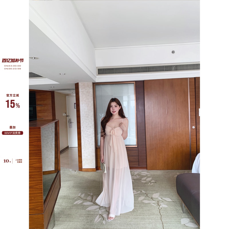 Xiao Ye La La Xyxy "Gabriel" Slightly Chubby Girl Pink Pure Desire Strapless Camisole Dress Women's Mesh Long Dress