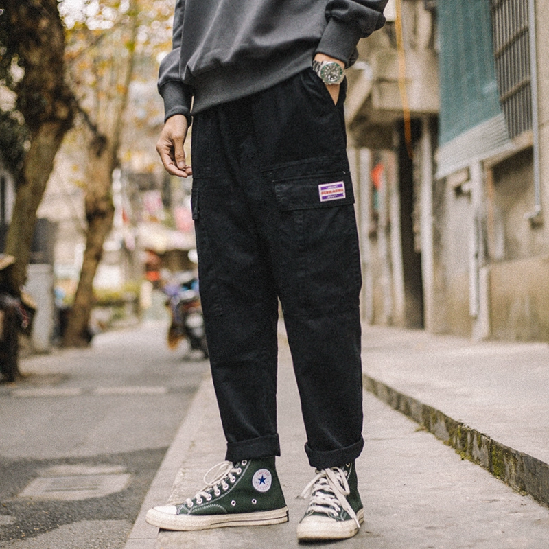 Rabbit Xiansen Quần áo bảo hộ lao động mùa xuân và mùa thu Quần nam Tide Thương hiệu Nhật Bản Retro skateboard Loose Straight Casual Casual Quần thường - 3/4 Jeans