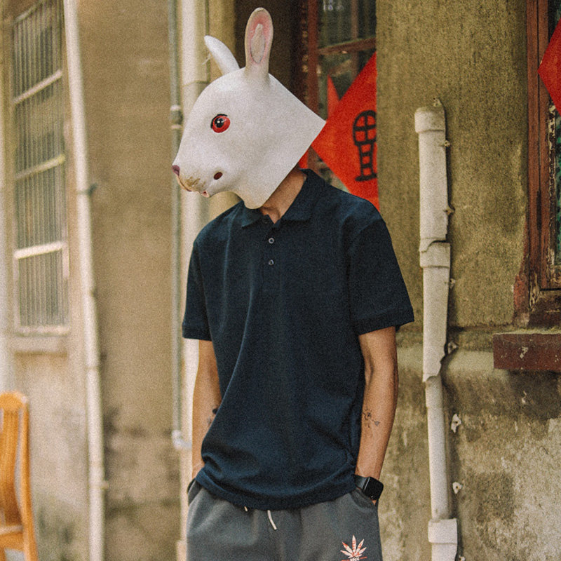 Rabbit First Son 2022 Summer Tide Card Loose Pure Color Blouse Men Short Sleeve Polo Shirt Student Casual Turtlenecks T-shirt